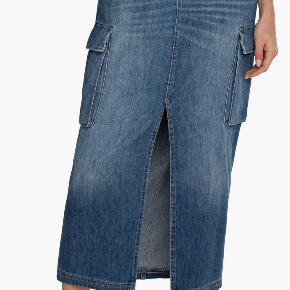 Liverpool Blue Midi Pencil Skirt with Slit